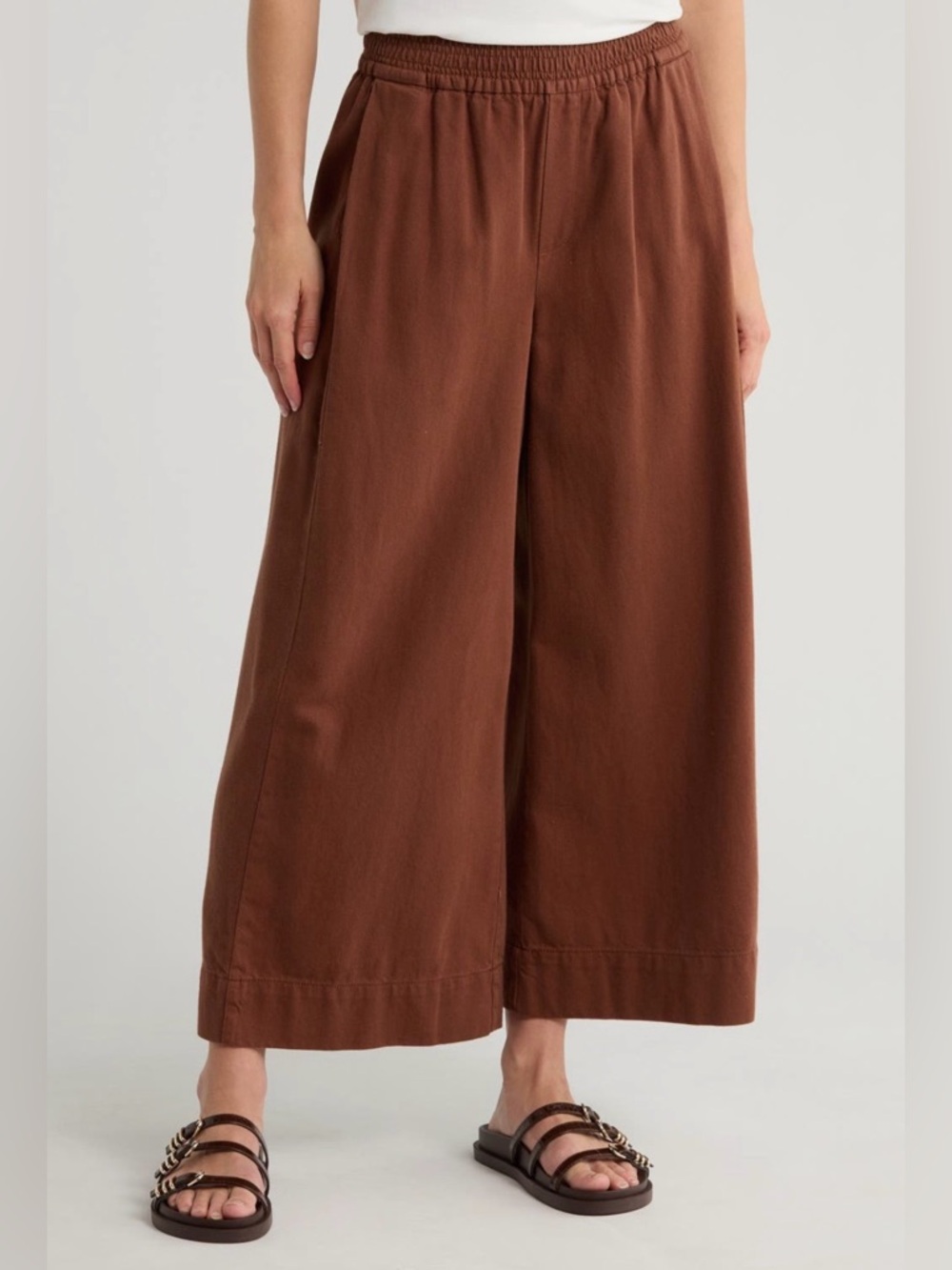 Democracy Wide Leg Crop Pants in Chestnut Brown